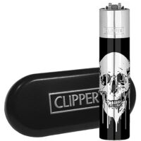Газовая Зажигалка Металлический Clipper - Black With Metallic Skull Silver