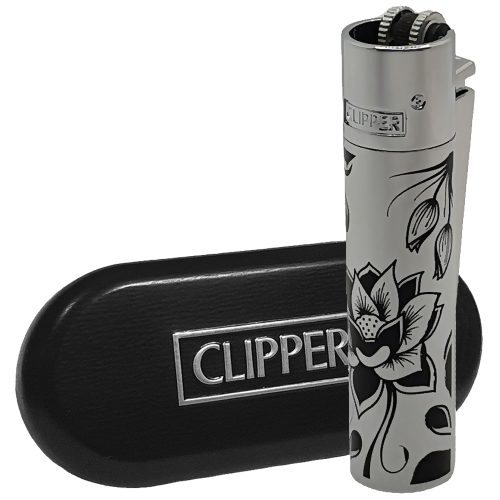 Зажигалка Газовая Clipper Flowers Metallic Silver