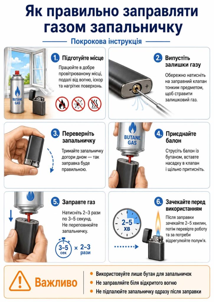 Как правильно заправлять газом зажигалку пошаговая инструкция